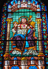 Santiago de Compostela, Galicia / Galiza, Spain: the Cathedral - St James in Jerusalem - stained glass - photo by M.Torres