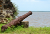 James Island / Kunta Kinteh island, The Gambia: colonial cannon aimed at the river Gambia - a UNESCO world heritage site, occupied by the Portuguese in 1456 - photo by M.Torres