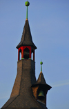 Wrzburg, Lower Franconia, Bavaria, Germany: Grafeneckart - Rathaus - roof and bells - photo by M.Torres