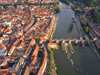 Wrzburg, Lower Franconia, Bavaria, Germany: Main river and the old town - Alte Mainbrcke in the foreground and Lwenbrcke in the background - from the air - photo by D.Steppuhn