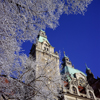 Hannover, Lower Saxony, Germany: New City Hall / Neues Rathaus tower and clock in winter - eclectic style - photo by A.Harries