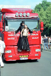 Germany / Deutschland - Berlin: parade - truck with Count Dracula and almost topless decoration / LKW - photo by M.Bergsma