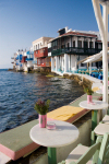 Greek islands - Mykonos (Hora) / Mikonos / JMK: Little Venice area seen from a restaurant - photo by David Smith