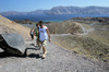 Greece, Cyclades, Santorini: climbing the steep and cindery path up to the caldera on the volcanic isletof Megali Kameni - photo by P.Hellander