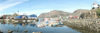 Greenland - Sisimiut: inner fishing harbour with the two big blue fish and shrimp packing plants (photo by B.Cloutier)