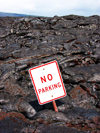 Hawaii island - Kilauea volcano: relic in thelava flow - no parking sign - Hawaii Volcanoes National Park - photo by R.Eime