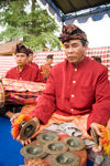 Padangbai, Bali, Indonesia: Balinese musicians wearing traditonal costumes and playing in an orchestra - photo by D.Smith