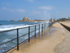 Israel - Qesarriya / Caesarea Maritima / Caesarea Palaestina: shoreline - railing - Caesarea National Park - photo by Efi Keren