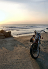 Israel - kibbutz Sdot Yam - Evening on the Beach - motorbike - photo by E.Keren