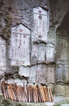 Japan - Yamadera -  Yamagata Prefecture -  Tohoku region on Honshu island: steles carved on the rock- Mountain Temple - Risshaku-ji temple - photo by W.Schipper