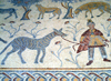 Mount Nebo - Madaba governorate - Jordan: Byzantine mosaic in the old diaconicon baptistry of the basilica - man with zebra - photo by M.Torres