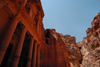 Jordan - Petra: Khazneh - Treasury - hewn out of the sandstone cliff - UNESCO world heritage site - photo by M.Torres