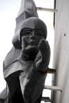 Kazakhstan, Medeu ice stadium, Almaty: skater sculpture - detail - photo by M.Torres