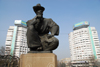 Kazakhstan, Almaty: Republic square - statue and towers - Kazybek Bi - photo by M.Torres