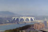 North Korea / DPRK - Pyongyang: the May Day Stadium and the Chongnyu bridge - Rungna island (photo by M.Torres)