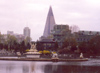 North Korea / DPRK - Pyongyang: Chongnyu restaurant - Ryugyong Hotel in the background (photo by M.Torres)