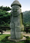 Asia - South Korea - Jeju island / Cheju island: Stone Grandfather - Tol-Harubang or Beoksumeori - fertility statue - photo by S.Lapides