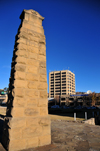 Maseru, Lesotho: Standard Lesotho Bank and War Memorial pillar seen from Palace road - photo by M.Torres