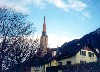 Liechtenstein - Schaan: spire - St. Laurentius New Parish Church - Kirche - Neue Pfarrkirche Laurentius - architect: Sir Gustav von Neumann (photo by M.Torres)