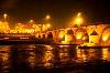 Macedonia / FYROM - Skopje / SKP : the Vardar, the old bridge by night and 11 March st. (photo by Miguel Torres)