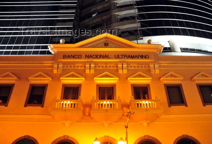 macao12: Macau, China: façade of the Banco Nacional Ultramarino building at night - colonial architecture - photo by M.Torres - (c) Travel-Images.com - Stock Photography agency - Image Bank