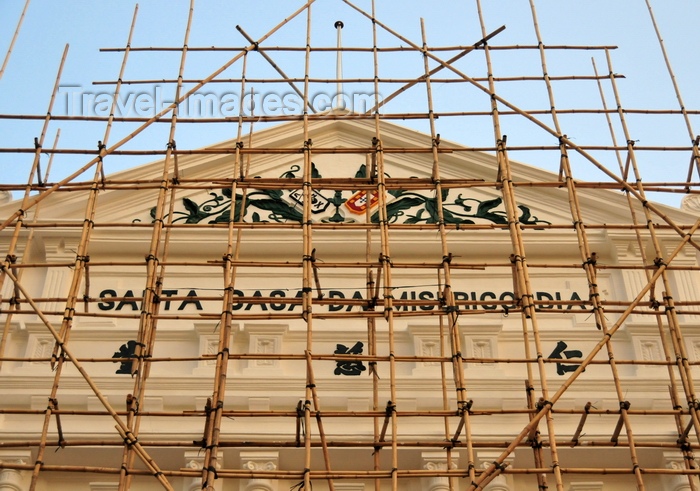 macao122: Macau, China: pediment of the Santa Casa da Misericórdia, covered in bamboo scaffolding, Largo do Senado - Historic Centre of Macau, UNESCO World Heritage Site - photo by M.Torres - (c) Travel-Images.com - Stock Photography agency - Image Bank