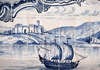 Macau, China: castle and sailing ship, Portuguese tiles at MGM Grand Macau hotel and casino - Azulejos - photo by M.Torres