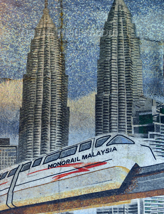 mal105: Kuala Lumpur, Malaysia: mosaic displaying the Petronas Towers and the monorail train - photo by M.Torres - (c) Travel-Images.com - Stock Photography agency - Image Bank