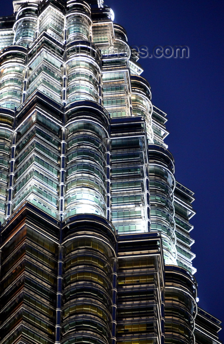 mal364: Kuala Lumpur, Malaysia: Petronas Towers - detail of the top floors at night - architect Cesar Pelli (Menara Petronas / Menara Berkembar Petronas) - photo by M.Torres - (c) Travel-Images.com - Stock Photography agency - Image Bank