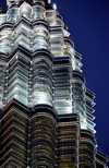 Kuala Lumpur, Malaysia: Petronas Towers - detail of the top floors at night - architect Cesar Pelli (Menara Petronas / Menara Berkembar Petronas) - photo by M.Torres
