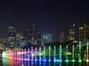 Kuala Lumpur, Malaysia: KLCC Park - fountain show at Lake Symphony, illuminated by colored lights - architect Roberto Burle Marx - photo by M.Torres