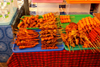 Serian, Samarahan Division, Sarawak, Borneo, Malaysia: assorted kebabs - market scene - photo by A.Ferrari