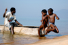 Kandy Bay, Lake Nyasa, Malawi: children on a canoe - photo by D.Davie