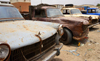 Nouakchott, Mauritania: rusting 1960s French pick-up trucks by the fishing harbor - Peugeot 404 - photo by M.Torres