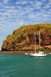 Mamoudzou, Grande-Terre / Mahore, Mayotte: yacht and the northeastern corner of Pointe Mahabou - photo by M.Torres