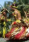 Micronesia - Yap: traditional stick dancers wearing grass skirts or lava lavas