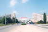 Chisinau / Kishinev, Moldova: gates of the city and Ernst & Young CIS ad - Portile orasului - architects Iu.Skvortova, A. Markovici and A.Spasov - photo by M.Torres