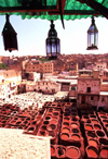 Morocco / Maroc - Fez / Fs: the tanneries - Leather dyeing vats in Fes - Medina - Unesco world heritage site - photo by F.Rigaud