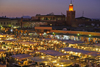 Marrakesh - Morocco: Place Djemaa el Fna - dusk - photo by Sandia
