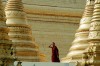 Myanmar / Burma - Yangoon / Rangoon: gold - Shwedagon pagoda - monk among gilded stupas - zedis - religon - Buddhism (photo by J.Kaman)