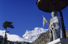 Annapurna area, Manang district, Gandaki zone, Nepal: King Tribhuvan statue and Annapurna III, 7555 m - Annapurna Himal - photo by W.Allgwer