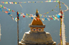 Namche Bazaar, Khumbu region, Solukhumbu district, Sagarmatha zone, Nepal: Buddhist chorten and prayers flags - eyes of wisdom and compassion - tarcho - photo by E.Petitalot