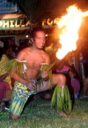 New Caledonia / Nouvelle Caldonie - Noumea: Kanaki entertainer performs traditional fire dance (photo by R.Eime)