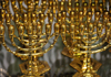 Bethlehem, West Bank, Palestine: menorahs for sale - seven-branched candelabrum used in the ancient Tabernacle - emblem of Israel - symbolizes universal enlightenment - photo by M.Torres