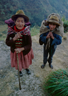 Inca Trail, Cuzco region, Peru: Quechua grandmother and grandson hike along the Inca Trail - photo by C.Lovell
