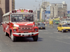 Lima, Peru: traffic - red Ford bus - photo by M.Bergsma