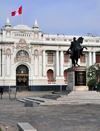 Lima, Peru: Plaza Bolivar - equestrian statue of Bolivar and Legislative Palace - Congress of Peru - Monumento al Libertador y Congreso Nacional - photo by M.Torres