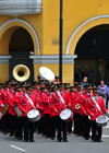 Lima, Peru: Peruvian National Police marching band in Plaza de Armas - change of the guard parade - photo by M.Torres