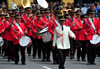 Lima, Peru: Peruvian National Police marching band along Carabaya st, in Plaza de Armas - change of the guard parade - photo by M.Torres