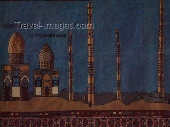 afghanistan39: Herat, Afghanistan: Afghan carpet displaying the Musalla minarets, Gawharshad Bigum and Sultan Husain Byqara monument - photo by N.Zaheer - (c) Travel-Images.com - Stock Photography agency - Image Bank